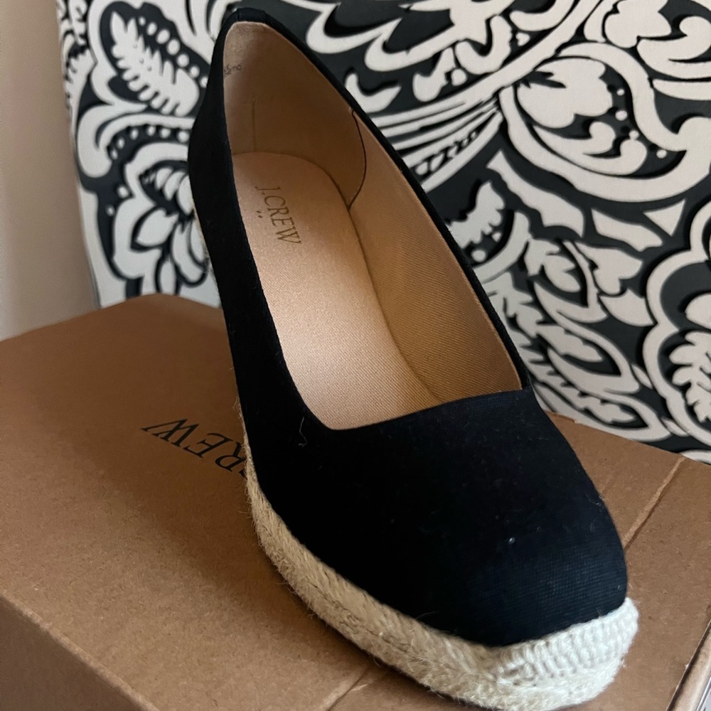 NIB JCREW FACTORY CANVAS ESPADRILLE WEDGE SIZE 8 BLACK